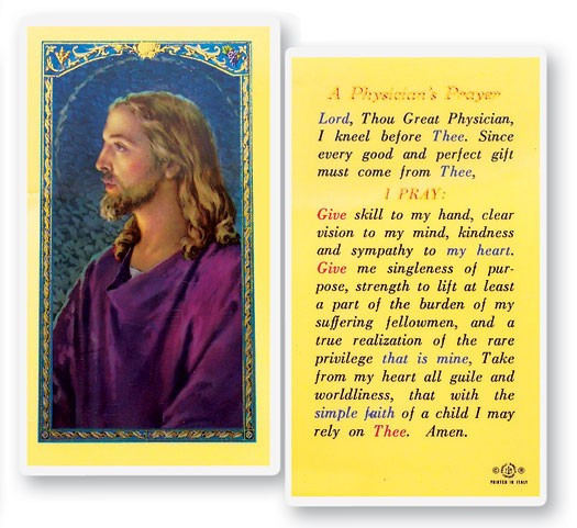 Physician's Laminated Prayer Card - 1 Prayer Card .99 each