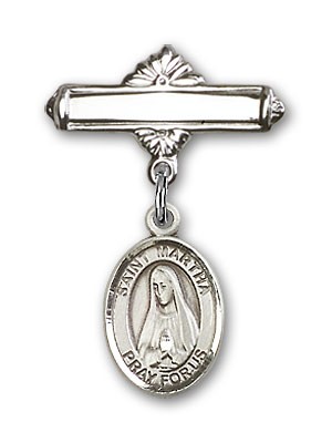 Pin Badge with St. Martha Charm and Polished Engravable Badge Pin - Silver tone