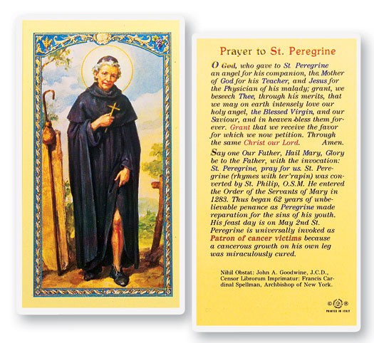 Prayer To St. Peregrine Laminated Prayer Card - 25 Cards Per Pack .80 per card