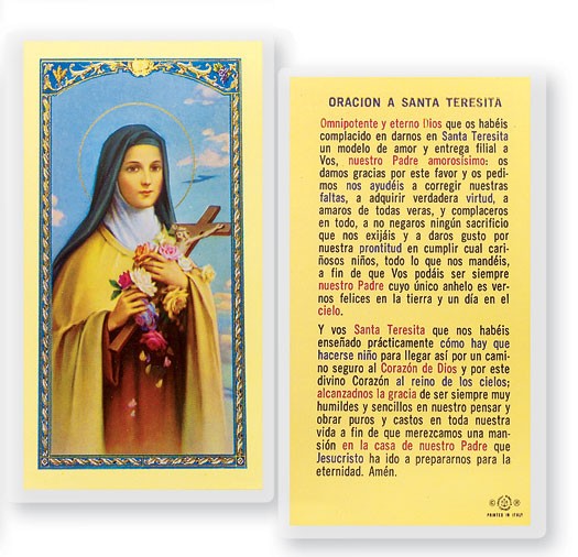 Oracion A Santa Teresita Laminated Spanish Prayer Card - 25 Cards Per Pack .80 per card