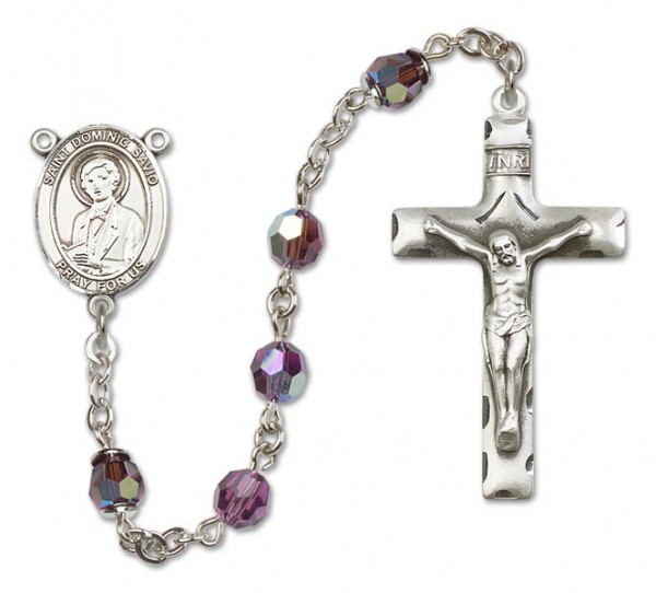 St. Dominic Savio Sterling Silver Heirloom Rosary Squared Crucifix - Amethyst