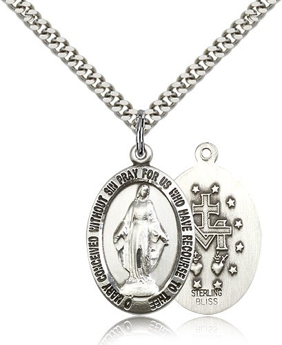 Men's Oval Shaped Miraculous Medal - Sterling Silver