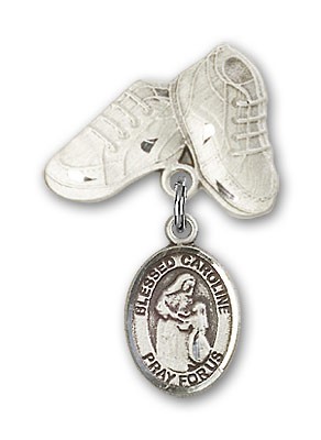 Pin Badge with Blessed Caroline Gerhardinger Charm and Baby Boots Pin - Silver tone