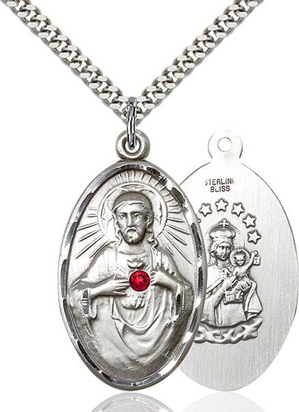 Large Oval Sacred Heart Pendant with Birthstone Options - Sterling Silver