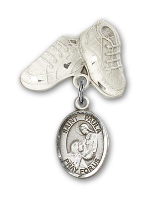 Pin Badge with St. Paula Charm and Baby Boots Pin - Silver tone