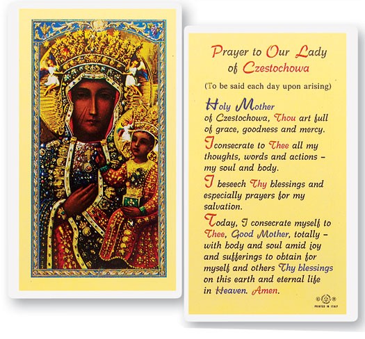 Prayer To Our Lady of Czestochowa Laminated Prayer Card - 25 Cards Per Pack .80 per card