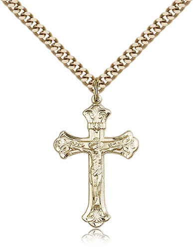 Classic Crucifix Pendant with Fleur de Lis Tips - 14KT Gold Filled