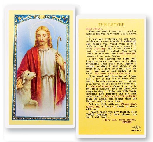 The Letter From Jesus Laminated Prayer Card - 25 Cards Per Pack .80 per card