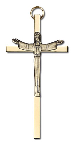 Contemporary Risen Christ Wall Crucifix 4&quot; - Gold Tone