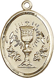 Oval First Communion Medal with Chalice - 14K Solid Gold
