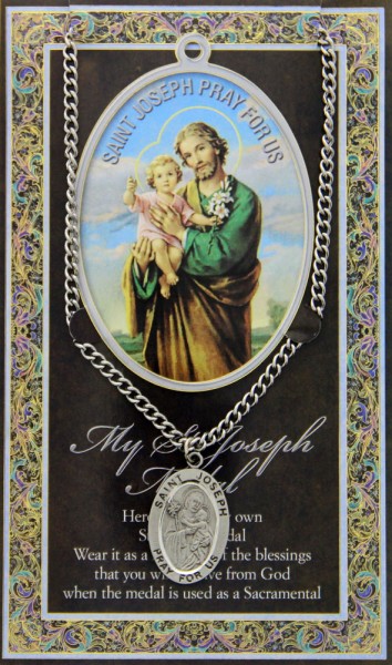 St. Joseph Medal in Pewter with Bi-Fold Prayer Card - Silver tone