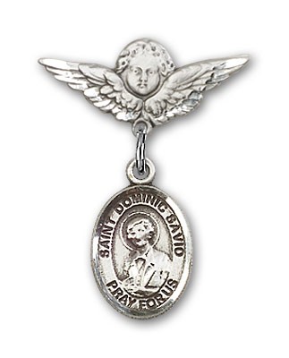 Pin Badge with St. Dominic Savio Charm and Angel with Smaller Wings Badge Pin - Silver tone