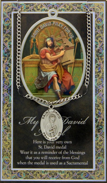 St. David Medal in Pewter with Bi-Fold Prayer Card - Silver tone