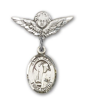 Pin Badge with St. Elmo Charm and Angel with Smaller Wings Badge Pin - Silver tone