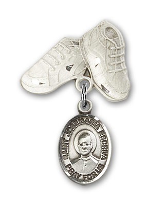 Pin Badge with St. Josemaria Escriva Charm and Baby Boots Pin - Silver tone