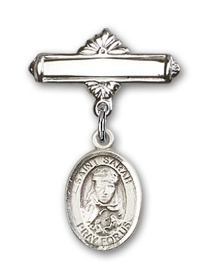 Pin Badge with St. Sarah Charm and Polished Engravable Badge Pin - Silver tone