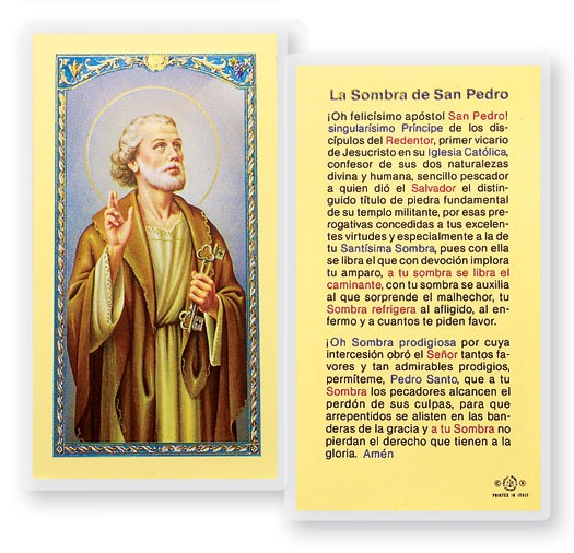 La Sombra De San Pedro Laminated Spanish Prayer Card - 25 Cards Per Pack .80 per card