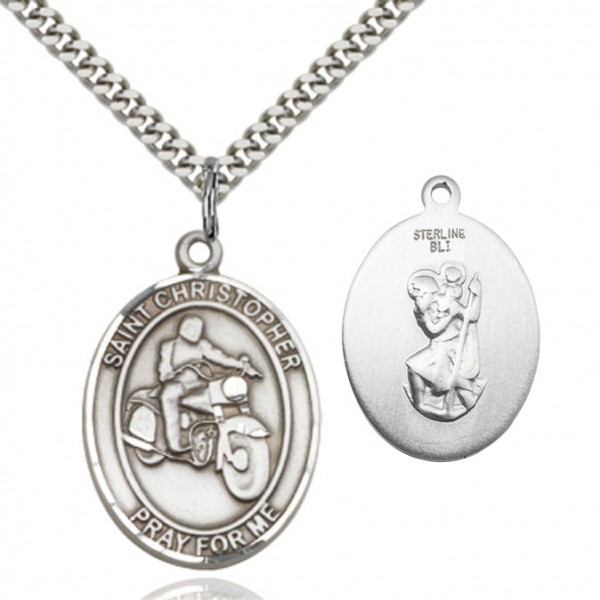 St. Christopher Motorcycle Medal - Sterling Silver
