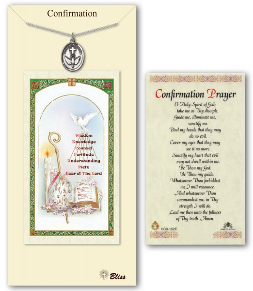 Confirmation Medal in Pewter with Prayer Card - Silver tone