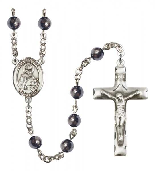 Men's St. Isidore of Seville Silver Plated Rosary - Gray