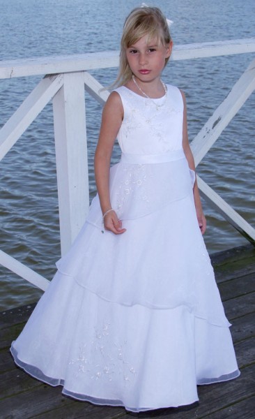 Plus Size First Communion Dress with Asymmetrical Organza Skirt  - White