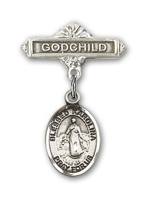 Pin Badge with Blessed Karolina Kozkowna Charm and Godchild Badge Pin - Silver tone