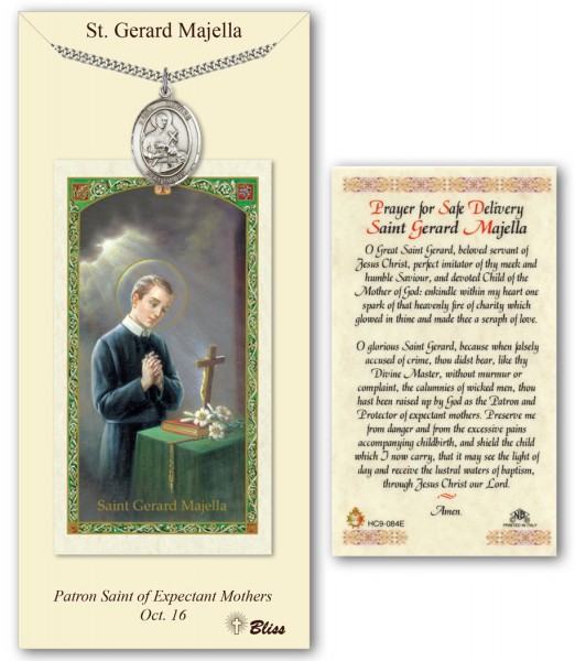 St. Gerard Majella Medal in Pewter with Prayer Card - Silver tone