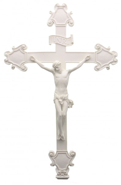 Crucifix in White Resin - 16 inches - White