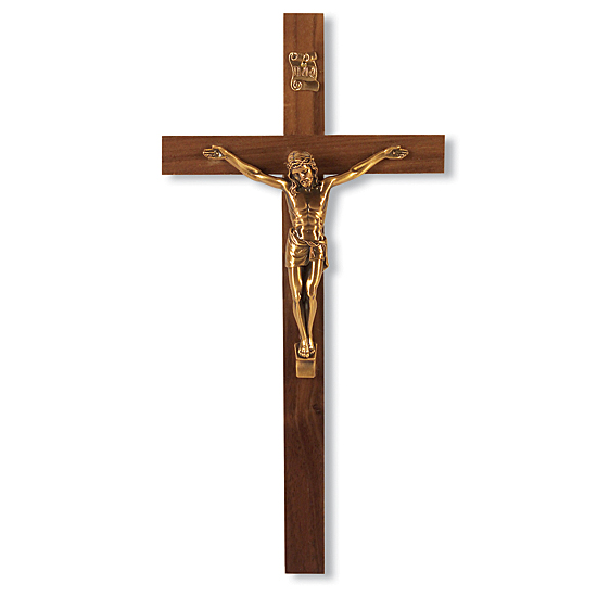 Slimline Walnut Wood Wall Crucifix Salerni Corpus- 9 inch - Brown