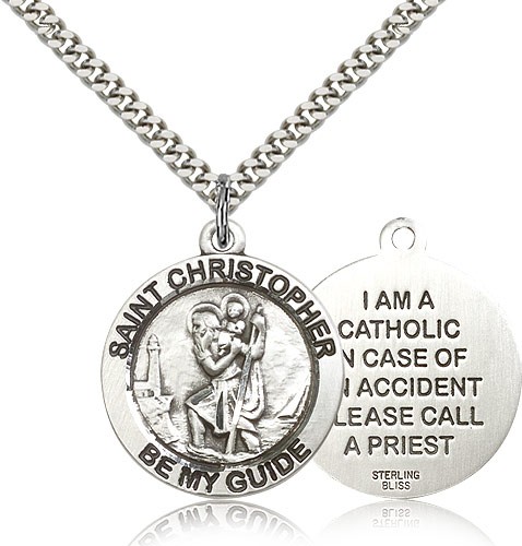 Men's Double-Sided I'm A Catholic St. Christopher Necklace - Sterling Silver