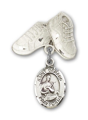 Pin Badge with St. Gerard Charm and Baby Boots Pin - Silver tone