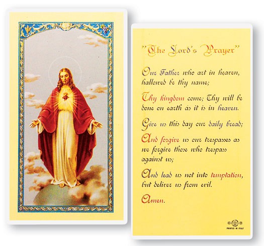 The Lord's Prayer Sacred Heart Laminated Prayer Card - 25 Cards Per Pack .80 per card