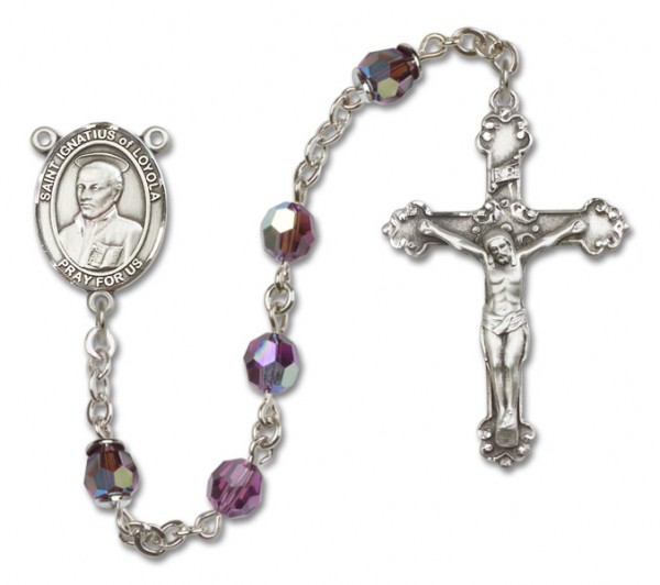 St. Ignatius of Loyola Sterling Silver Heirloom Rosary Fancy Crucifix - Amethyst