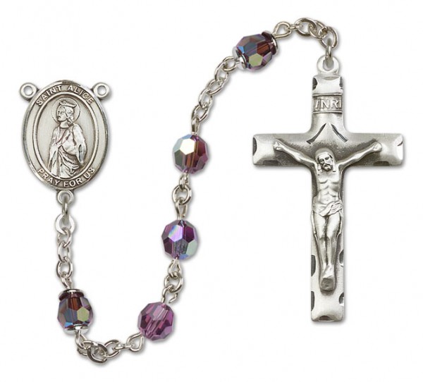 St. Alice Sterling Silver Heirloom Rosary Squared Crucifix - Amethyst