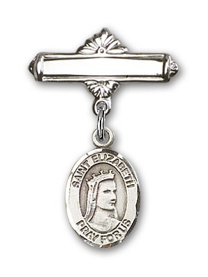 Pin Badge with St. Elizabeth of Hungary Charm and Polished Engravable Badge Pin - Silver tone