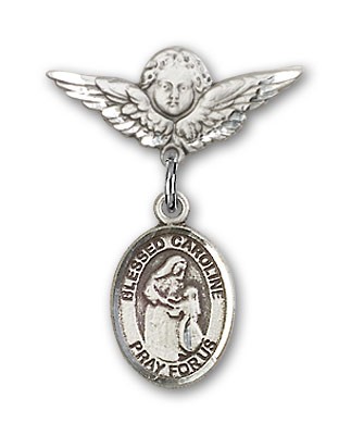 Pin Badge with Blessed Caroline Gerhardinger Charm and Angel with Smaller Wings Badge Pin - Silver tone
