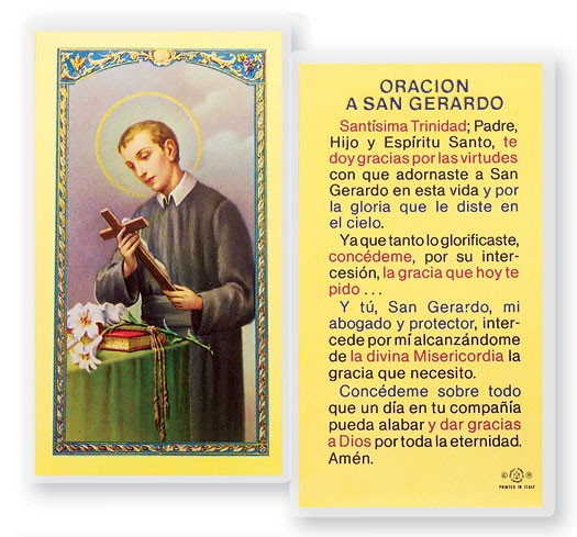 Oracion A San Gerardo Mayela Laminated Spanish Prayer Card - 25 Cards Per Pack .80 per card