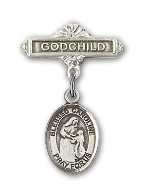 Pin Badge with Blessed Caroline Gerhardinger Charm and Godchild Badge Pin - Silver tone