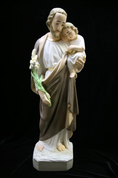 Saint Joseph with Child Statue Hand Painted Marble Composite - 24 inch - Multi-Color