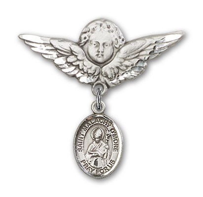 Pin Badge with St. Malachy O'More Charm and Angel with Larger Wings Badge Pin - Silver tone
