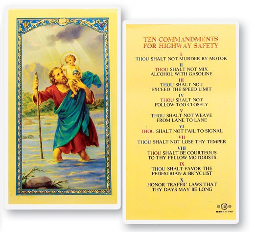 St. Christopher 10 Commandments of the Highway Laminated Prayer Card - 25 Cards Per Pack .80 per card