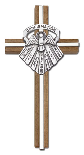 Gifts of Confirmation Wall Cross in Walnut and Metal Inlay 6&quot; - Silver tone