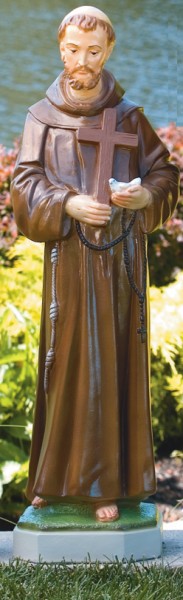 St. Francis with Cross and Birds Statue 32 Inches - Detailed Color Finish