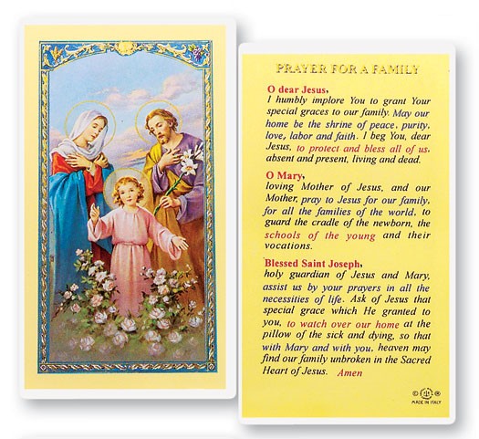 Prayer For A Family Laminated Prayer Card - 25 Cards Per Pack .80 per card