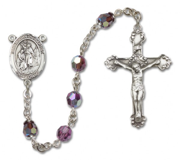 St. John the Baptist Sterling Silver Heirloom Rosary Fancy Crucifix - Amethyst