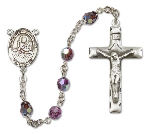 St. Lidwina of Schiedam Sterling Silver Heirloom Rosary Squared Crucifix - Amethyst