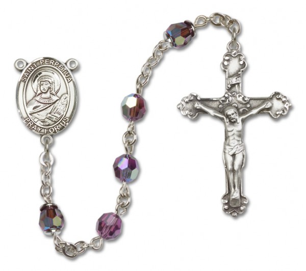St. Perpetua Sterling Silver Heirloom Rosary Fancy Crucifix - Amethyst