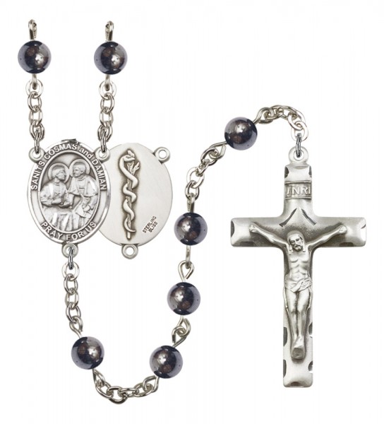 Men's Sts. Cosmas &amp; Damian Doctors Silver Plated Rosary - Gray