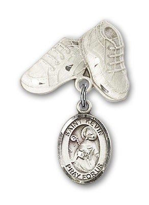 Pin Badge with St. Kevin Charm and Baby Boots Pin - Silver tone
