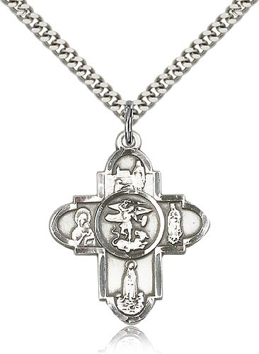 St. Michael and Our Lady 5-Way Pendant - Sterling Silver